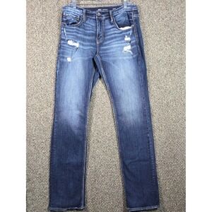 BKE Jake Straight‎ Jeans Women 33x36 Dark Wash Distressed Ripped Denim